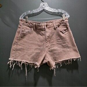 Brown Acid Wash Raw Fringe Hem Vintage Midi Shorts Universal Thread 12/31